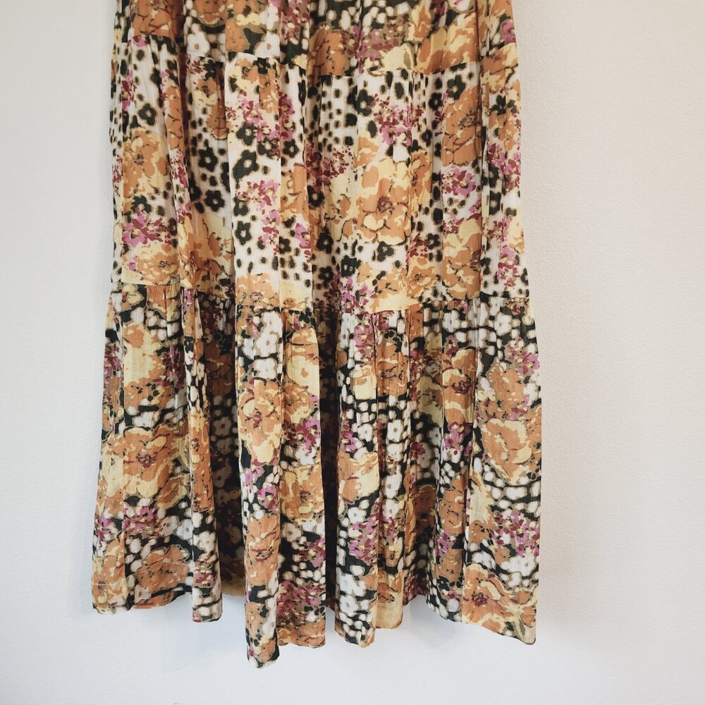 Ba&Sh Diary Printed Tiered Floral Midi Skirt Sz M/ 6US Yellow 100%Cotton Classic - Picture 13 of 15